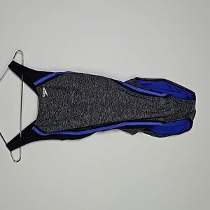 Speedo size 8 black/gray/blue one piece swim suite